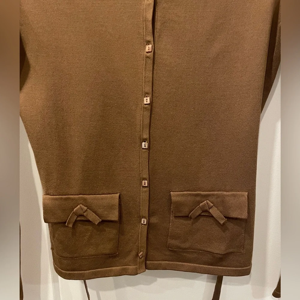 Silk Brown Button-Up Women's cardigan with tie waist - Picture 10 of 16